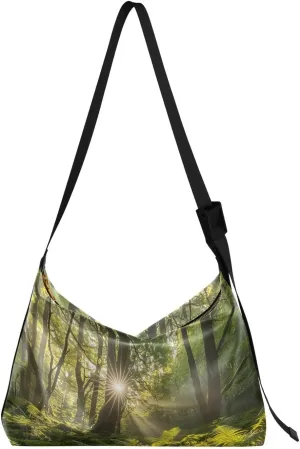 Forest Landscape Shoulder Bag for Women Waterproof PU Leather Hobo Bags Crossbody Purse with Zipper Closure