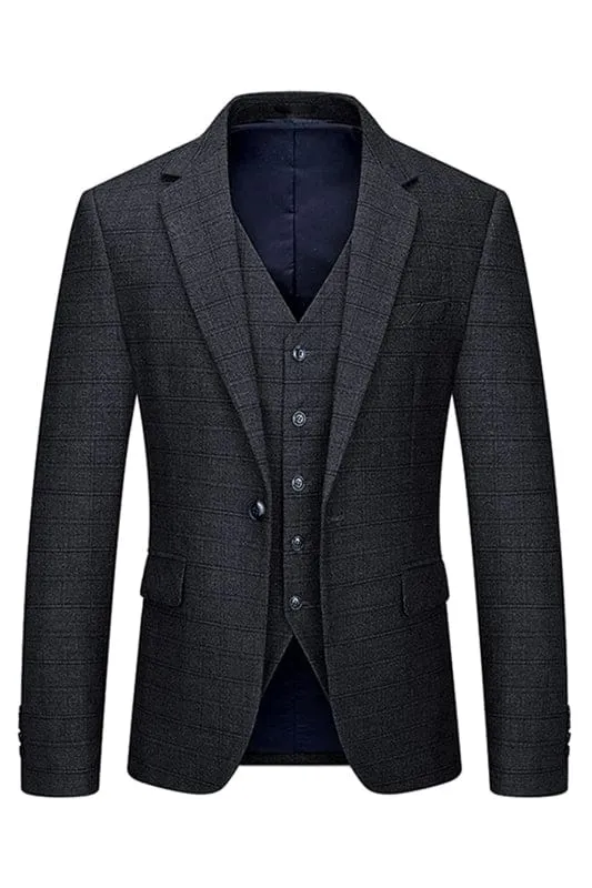Formal Black Notched Lapel Three Pieces Men Business Suits One Button Bestmen Suits