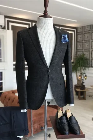 Formal Black Notched Lapel Two Pieces Business Suits Men One Button Simple Prom Suits