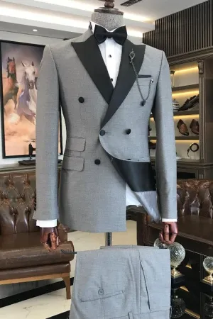 Formal Gray Peaked Lapel Double Breasted Business Suits Two Pieces Prom Suits