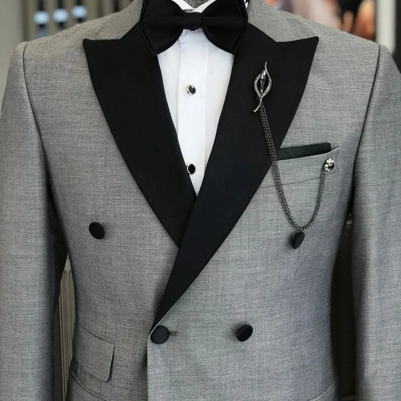 Formal Gray Peaked Lapel Double Breasted Business Suits Two Pieces Prom Suits