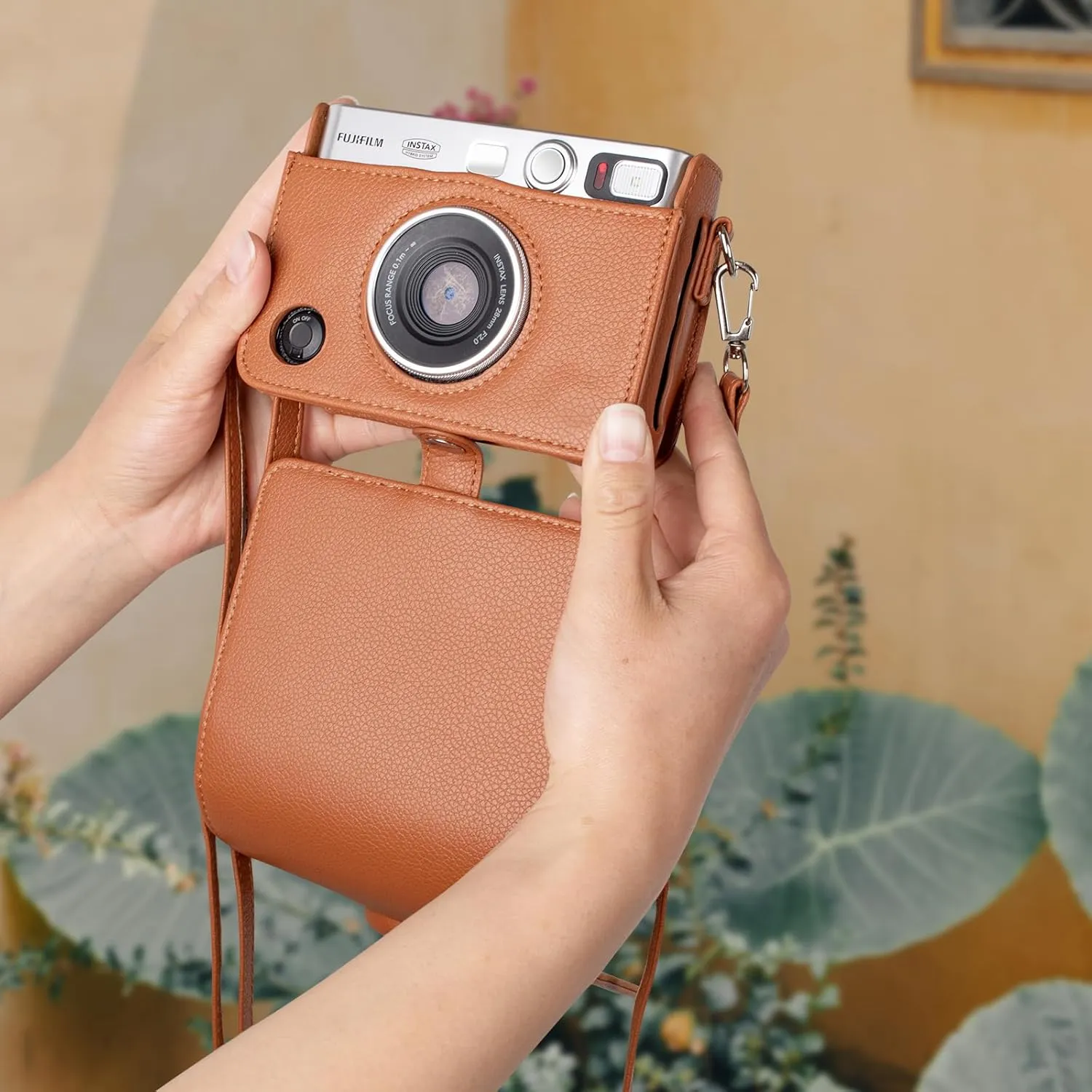 Fuji Mini EVO Case - Classic Leather Case Compatible with Fujifilm Instax Mini EVO - Instax EVO Protective Cover with Adjustable Shoulder Strap - Brown
