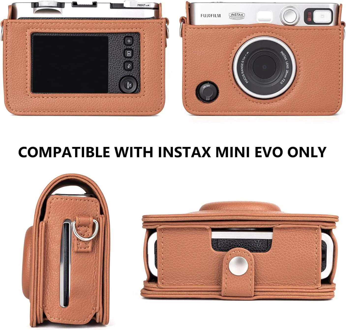 Fuji Mini EVO Case - Classic Leather Case Compatible with Fujifilm Instax Mini EVO - Instax EVO Protective Cover with Adjustable Shoulder Strap - Brown