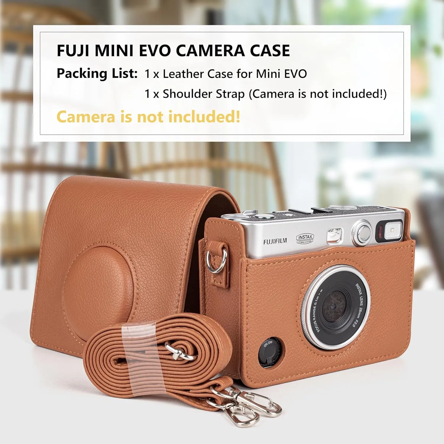Fuji Mini EVO Case - Classic Leather Case Compatible with Fujifilm Instax Mini EVO - Instax EVO Protective Cover with Adjustable Shoulder Strap - Brown