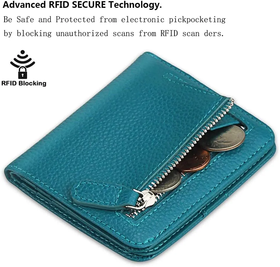 FUNTOR Small Wallets for Women, Ladies Small Compact Bifold Pocket RFID Blocking Genuine Leather Wallet for Women