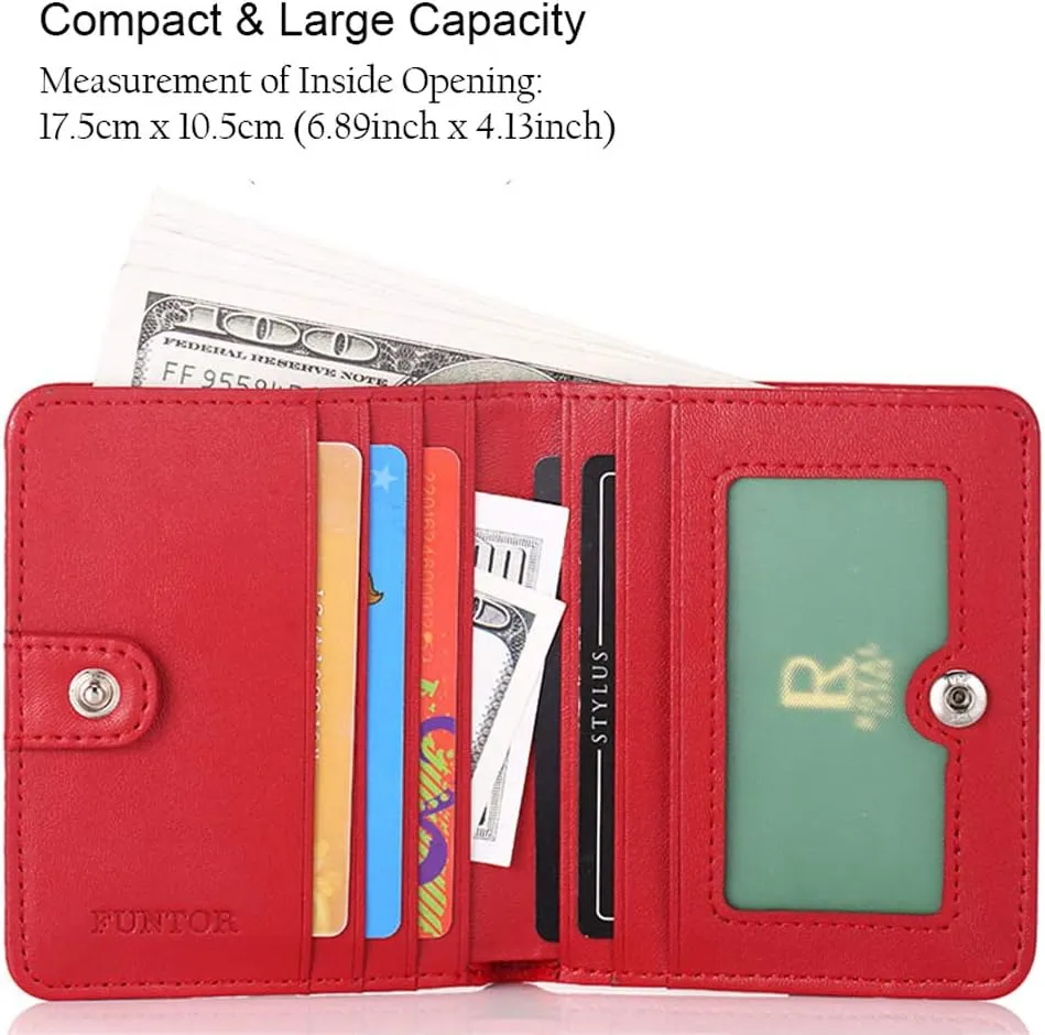 FUNTOR Small Wallets for Women, Ladies Small Compact Bifold Pocket RFID Blocking Genuine Leather Wallet for Women