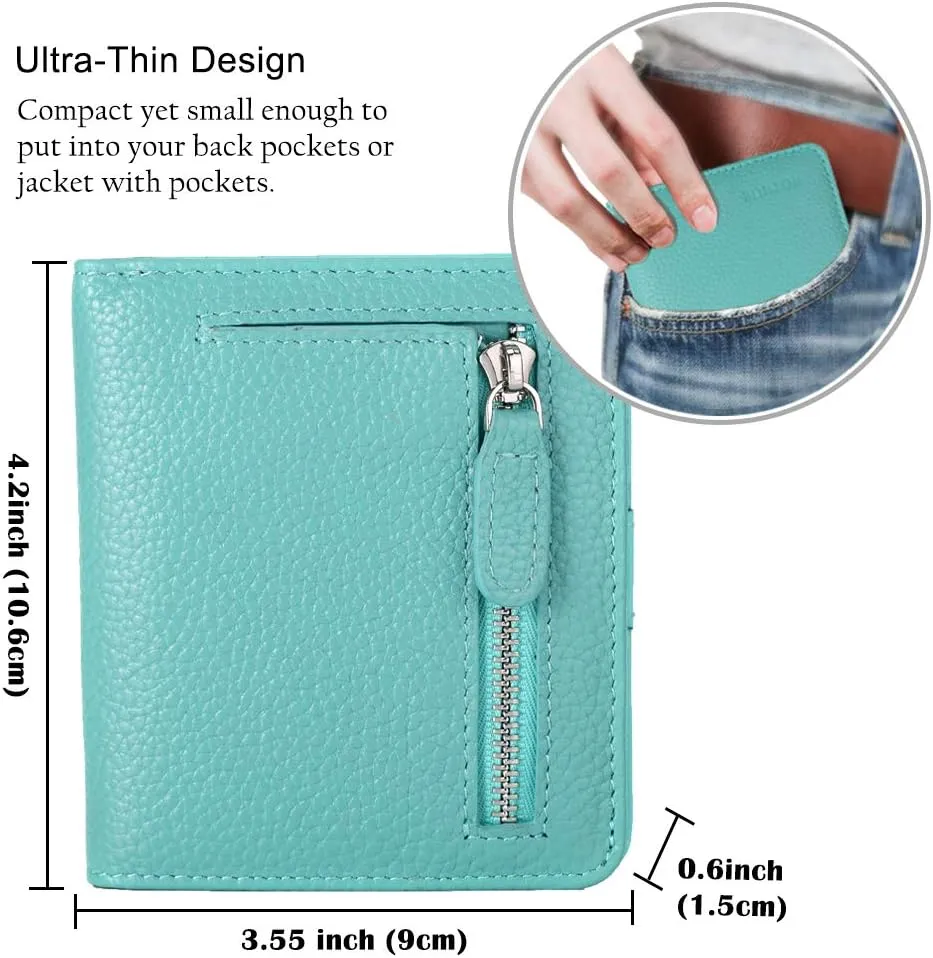 FUNTOR Small Wallets for Women, Ladies Small Compact Bifold Pocket RFID Blocking Genuine Leather Wallet for Women