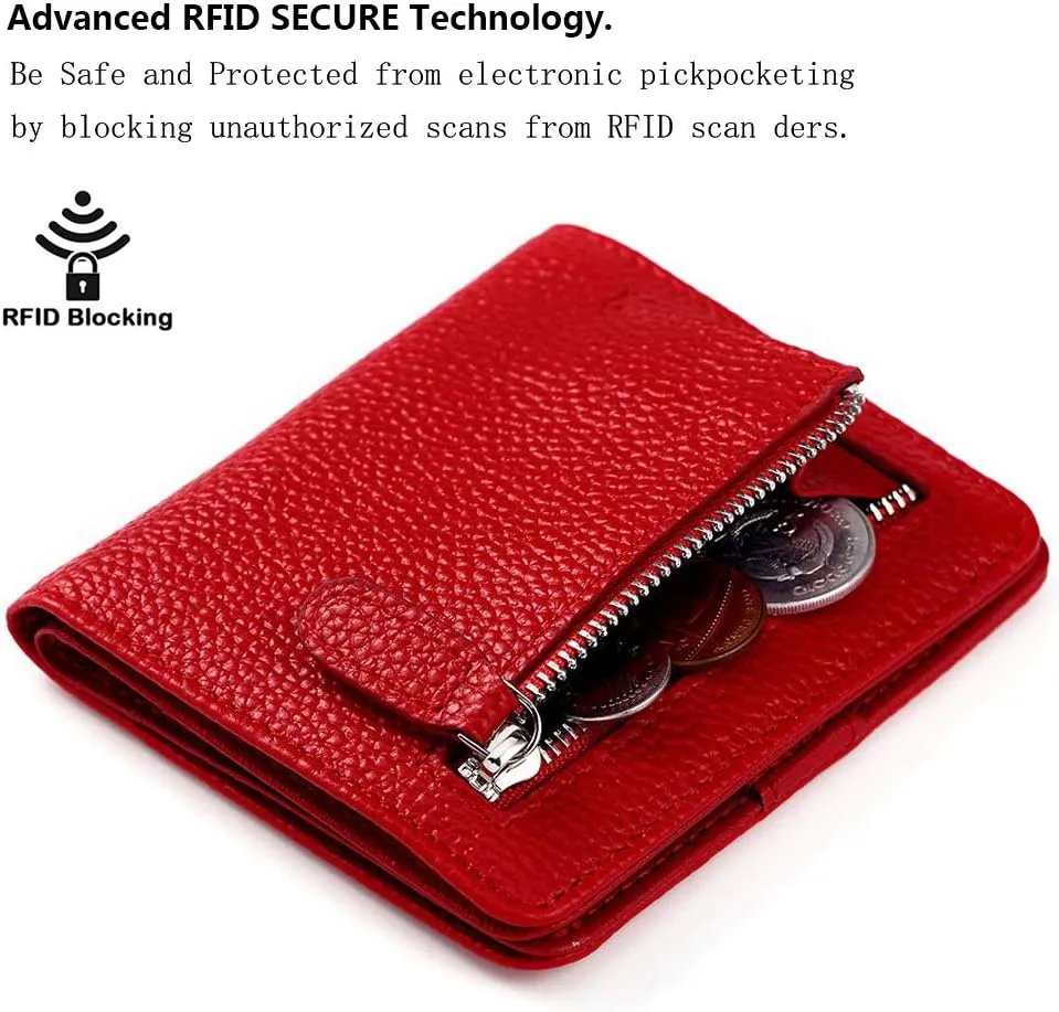 FUNTOR Small Wallets for Women, Ladies Small Compact Bifold Pocket RFID Blocking Genuine Leather Wallet for Women