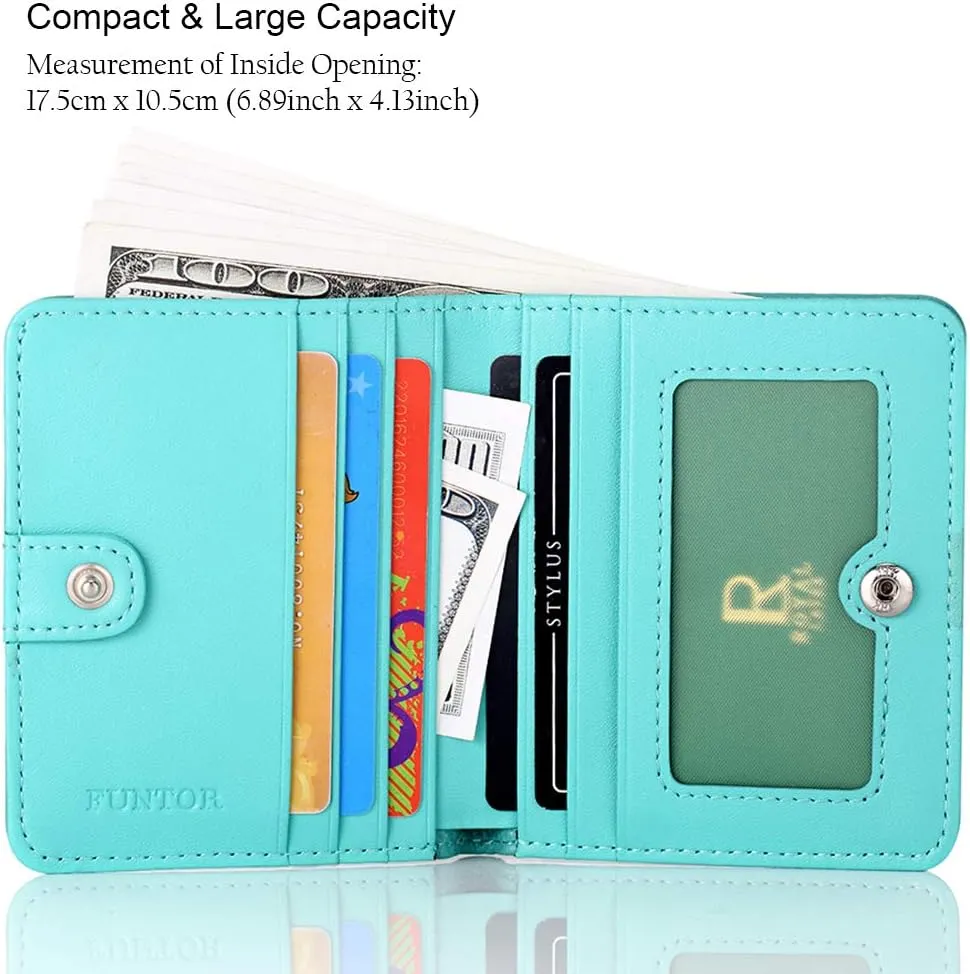 FUNTOR Small Wallets for Women, Ladies Small Compact Bifold Pocket RFID Blocking Genuine Leather Wallet for Women