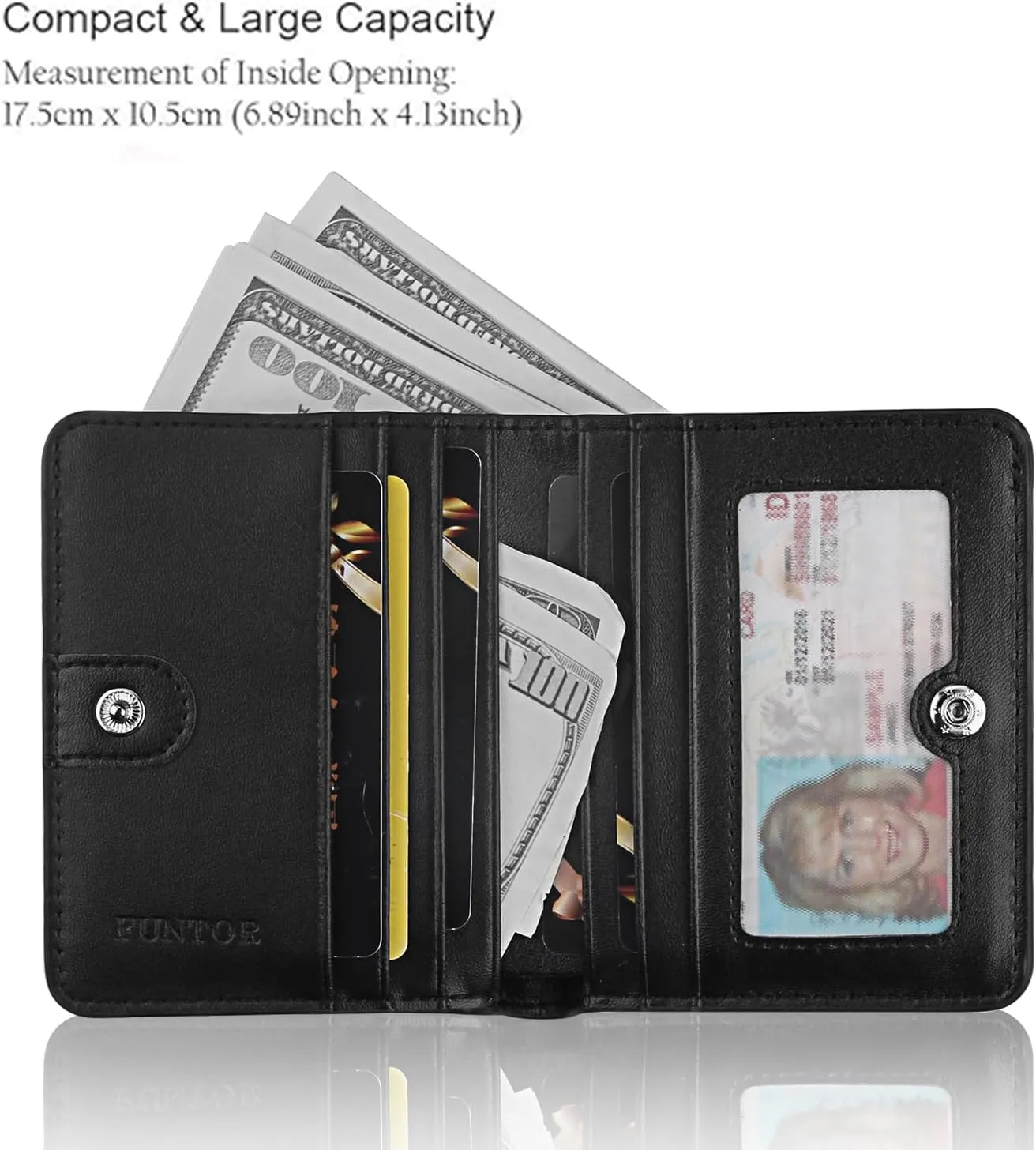 FUNTOR Small Wallets for Women, Ladies Small Compact Bifold Pocket RFID Blocking Genuine Leather Wallet for Women