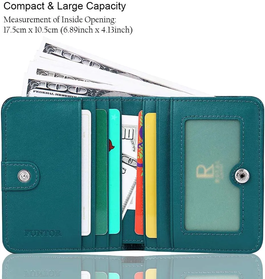 FUNTOR Small Wallets for Women, Ladies Small Compact Bifold Pocket RFID Blocking Genuine Leather Wallet for Women