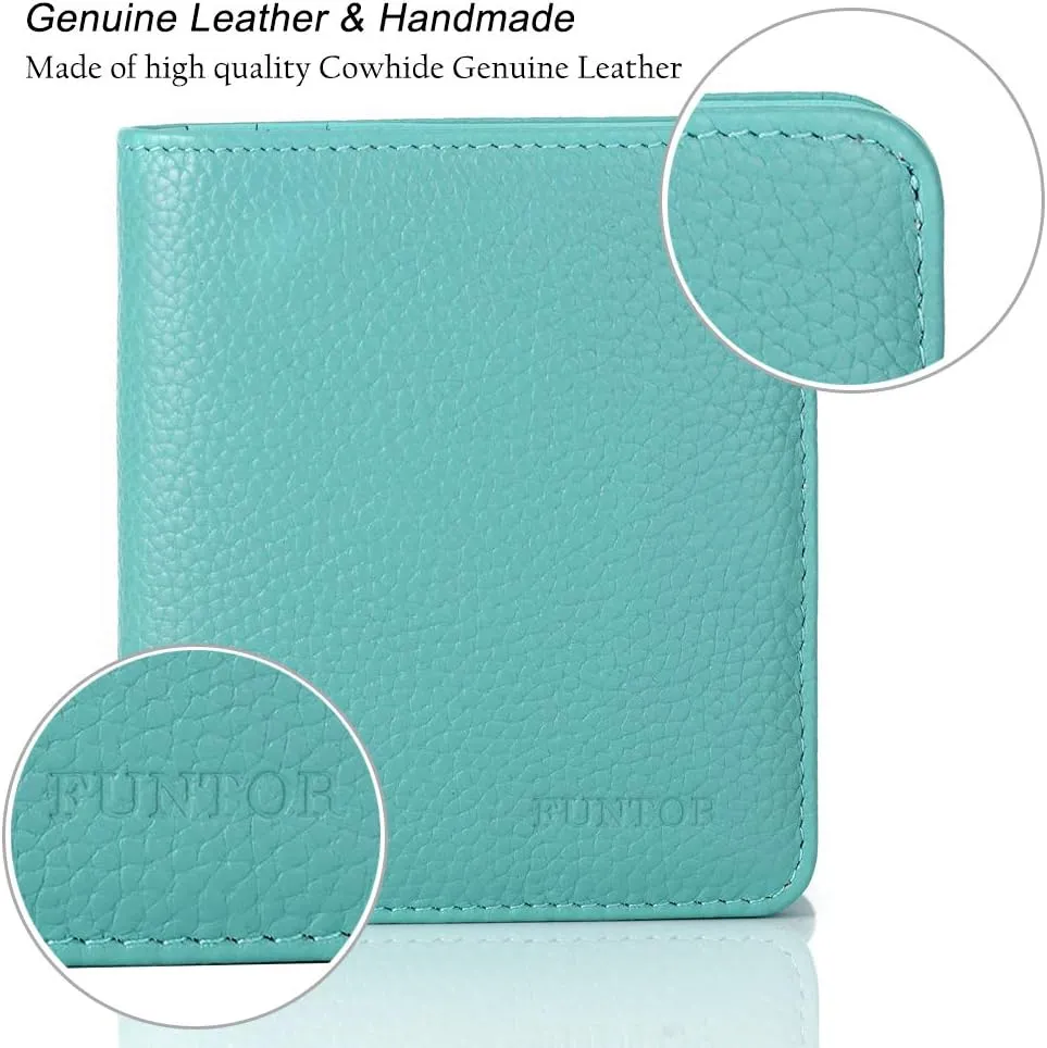FUNTOR Small Wallets for Women, Ladies Small Compact Bifold Pocket RFID Blocking Genuine Leather Wallet for Women