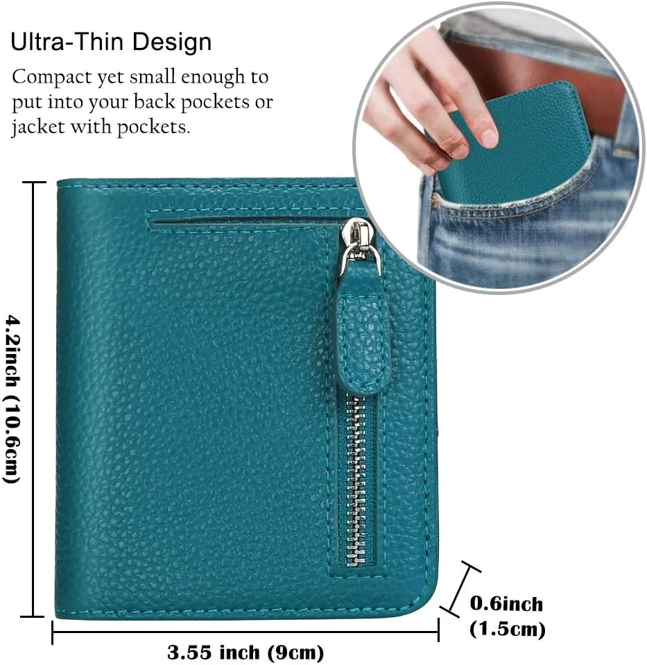 FUNTOR Small Wallets for Women, Ladies Small Compact Bifold Pocket RFID Blocking Genuine Leather Wallet for Women