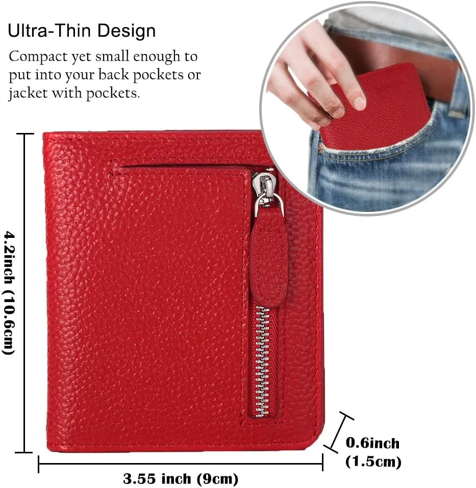 FUNTOR Small Wallets for Women, Ladies Small Compact Bifold Pocket RFID Blocking Genuine Leather Wallet for Women