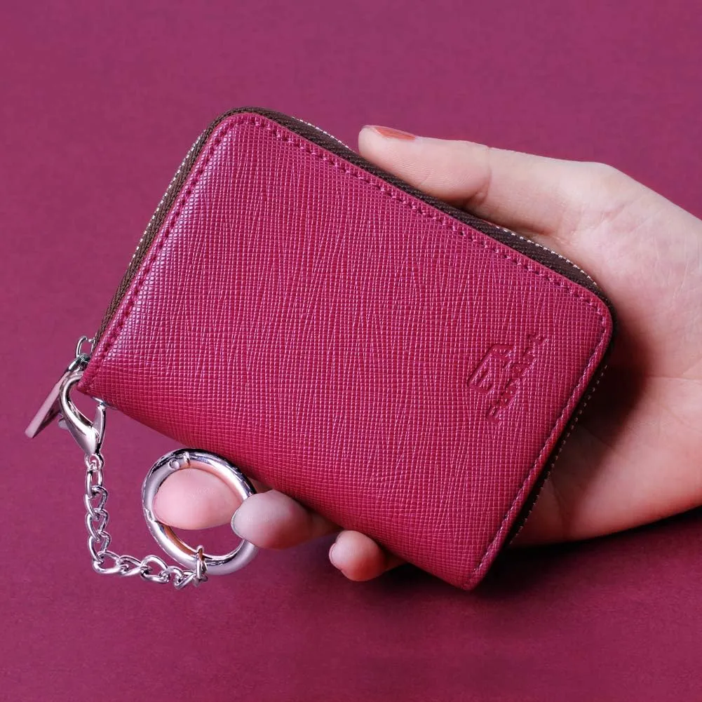 FurArt Credit Card Wallet, Zipper Business Card Holder for Women, RFID Blocking, KeyChain Wallet, Compact Size