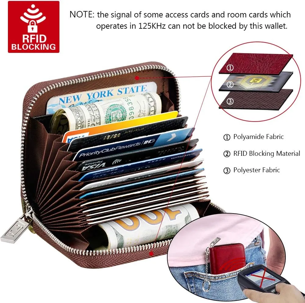 FurArt Credit Card Wallet, Zipper Business Card Holder for Women, RFID Blocking, KeyChain Wallet, Compact Size