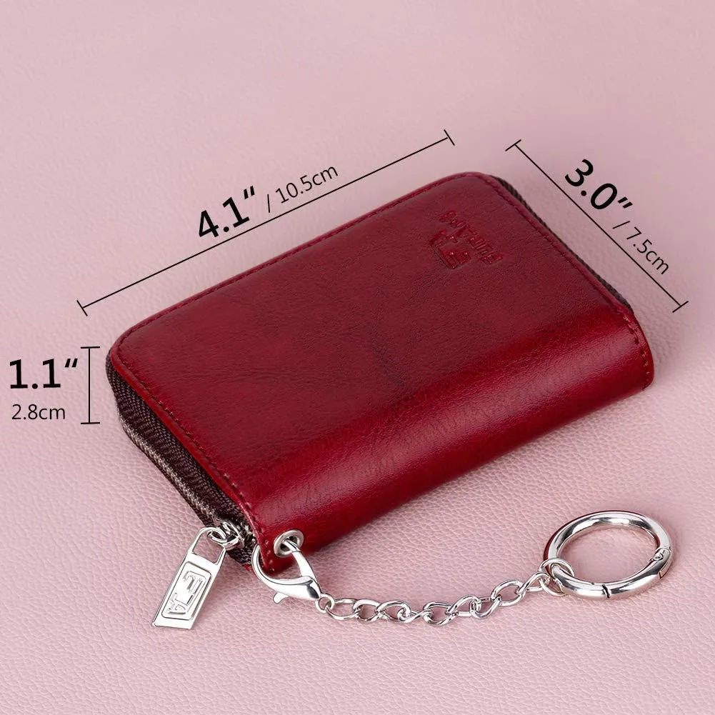 FurArt Credit Card Wallet, Zipper Business Card Holder for Women, RFID Blocking, KeyChain Wallet, Compact Size