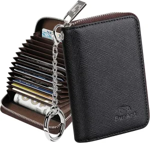 FurArt Credit Card Wallet, Zipper Business Card Holder for Women, RFID Blocking, KeyChain Wallet, Compact Size