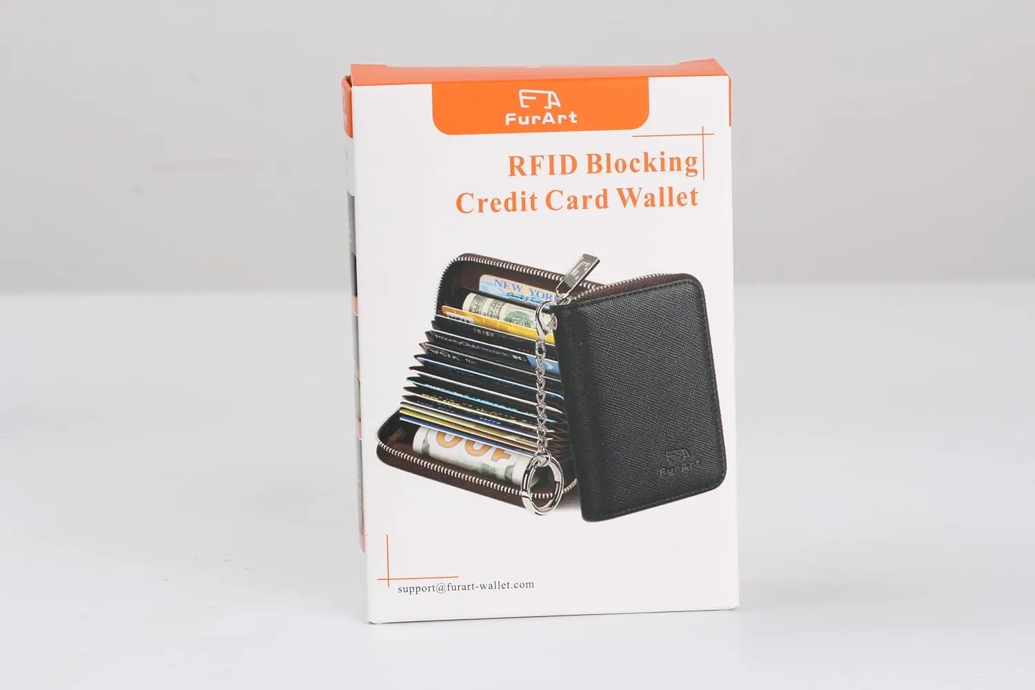 FurArt Credit Card Wallet, Zipper Business Card Holder for Women, RFID Blocking, KeyChain Wallet, Compact Size