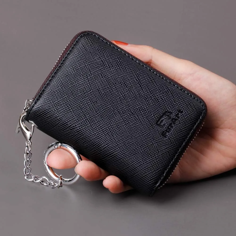 FurArt Credit Card Wallet, Zipper Business Card Holder for Women, RFID Blocking, KeyChain Wallet, Compact Size