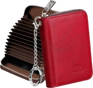 FurArt Credit Card Wallet, Zipper Business Card Holder for Women, RFID Blocking, KeyChain Wallet, Compact Size