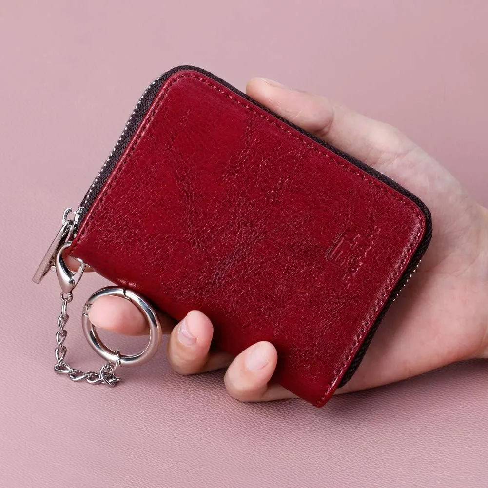 FurArt Credit Card Wallet, Zipper Business Card Holder for Women, RFID Blocking, KeyChain Wallet, Compact Size