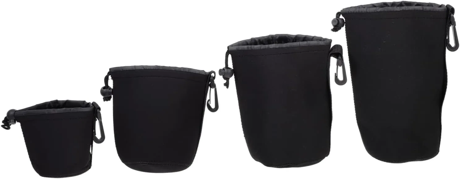 Gadpiparty Waterproof Camera Lens Case 4pcs Lens Bag Drawstring Closure Belt Loop Compact Storage Pouch for Dslr Lenses