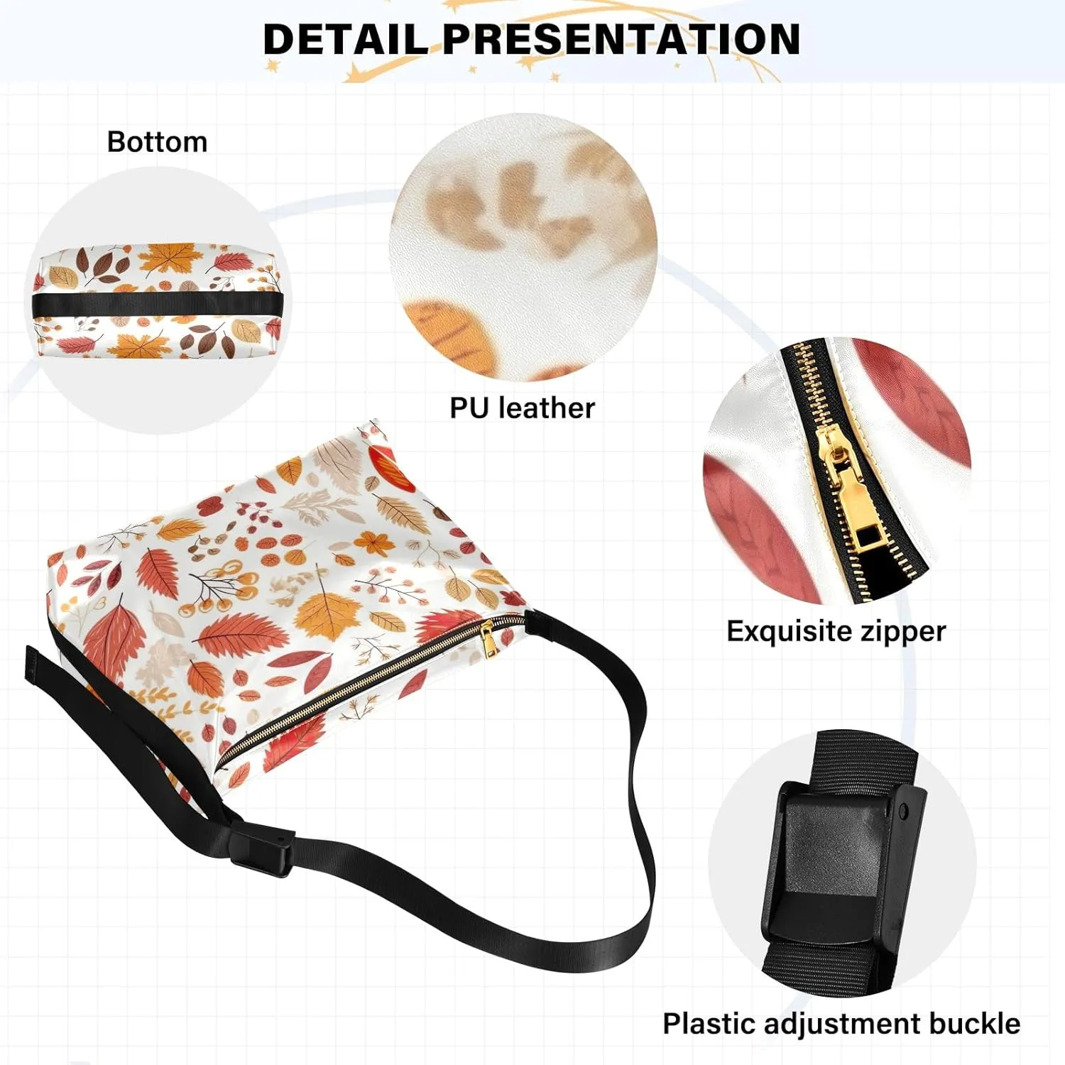 GAIGEO Abstract Black and Gold Painting Womens Shoulder Bag Leather, Vegan Leather Crossbody Bag, Large Bag with Zipper