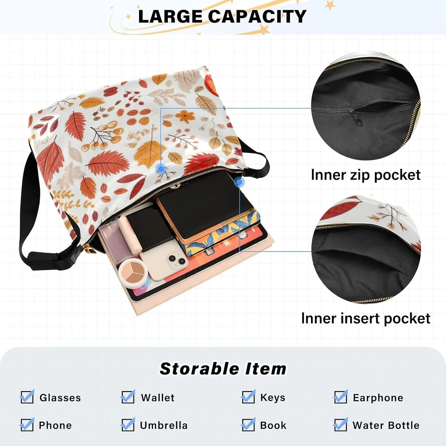 GAIGEO Abstract Black and Gold Painting Womens Shoulder Bag Leather, Vegan Leather Crossbody Bag, Large Bag with Zipper
