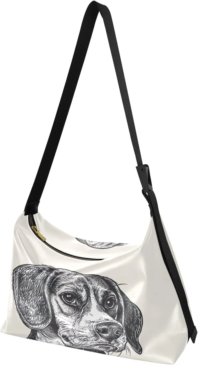 GAIGEO Black and White Sketch of a Beagle Vegan Crossbody Bag, Crossbody Bag with Thick Strap, Men's Leather Crossbody Bag