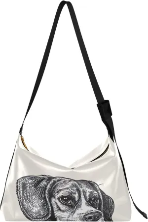 GAIGEO Black and White Sketch of a Beagle Vegan Crossbody Bag, Crossbody Bag with Thick Strap, Men's Leather Crossbody Bag