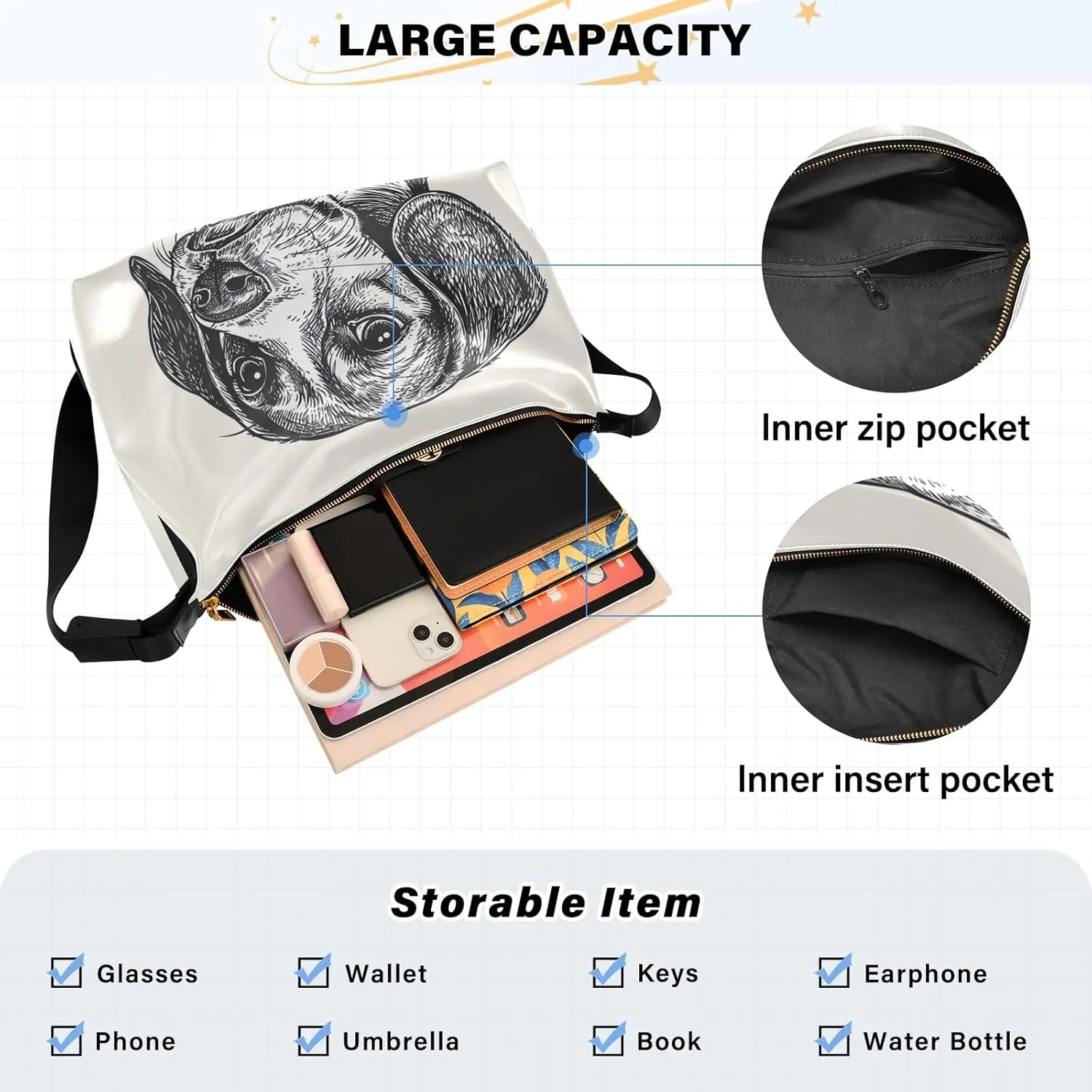 GAIGEO Black and White Sketch of a Beagle Vegan Crossbody Bag, Crossbody Bag with Thick Strap, Men's Leather Crossbody Bag