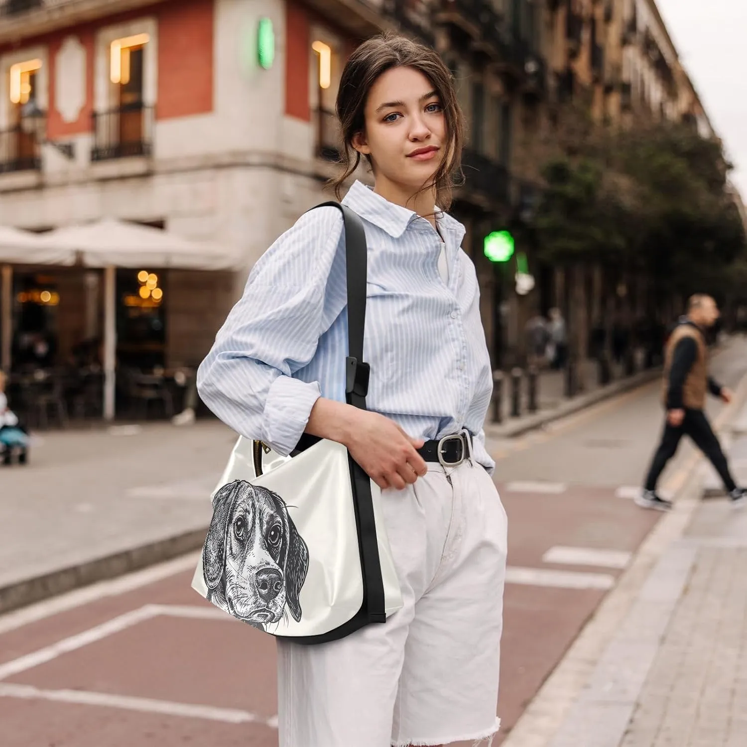 GAIGEO Black and White Sketch of a Beagle Vegan Crossbody Bag, Crossbody Bag with Thick Strap, Men's Leather Crossbody Bag