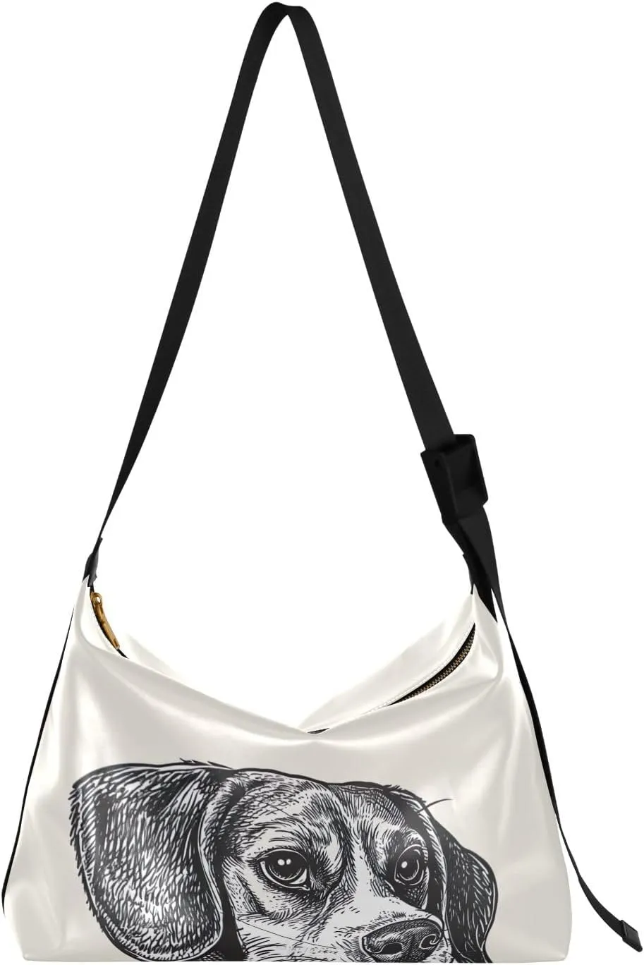 GAIGEO Black and White Sketch of a Beagle Vegan Crossbody Bag, Crossbody Bag with Thick Strap, Men's Leather Crossbody Bag