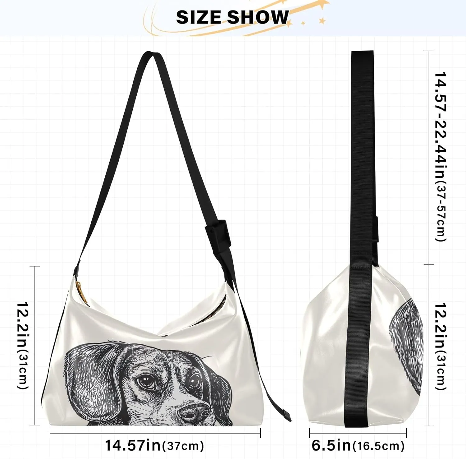 GAIGEO Black and White Sketch of a Beagle Vegan Crossbody Bag, Crossbody Bag with Thick Strap, Men's Leather Crossbody Bag