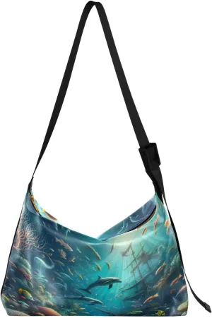 GAIGEO Fantasy Underwater World Shoulder Strap Bag, Shoulder Bag, Mens Leather Crossbody Bags