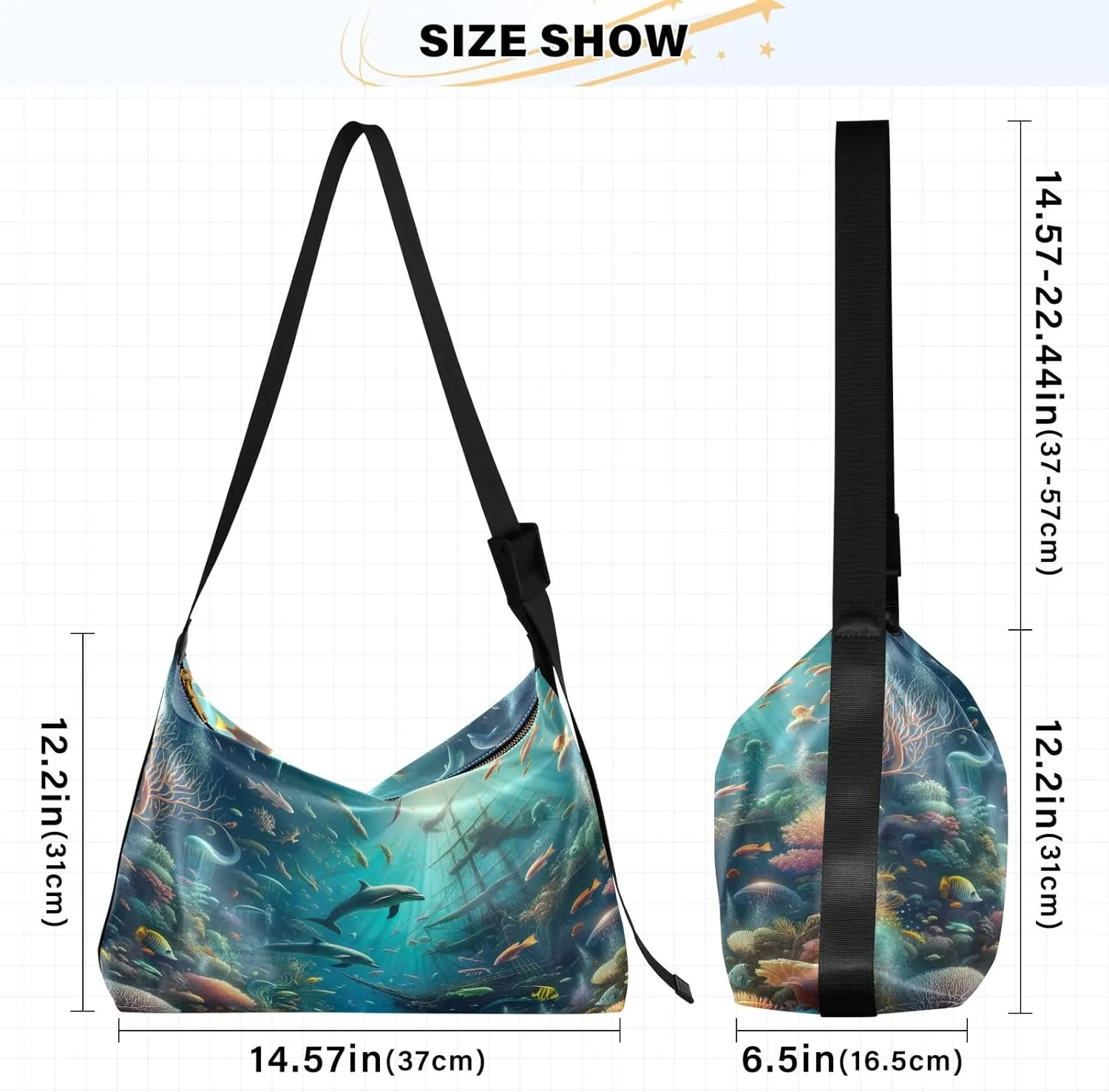 GAIGEO Fantasy Underwater World Shoulder Strap Bag, Shoulder Bag, Mens Leather Crossbody Bags