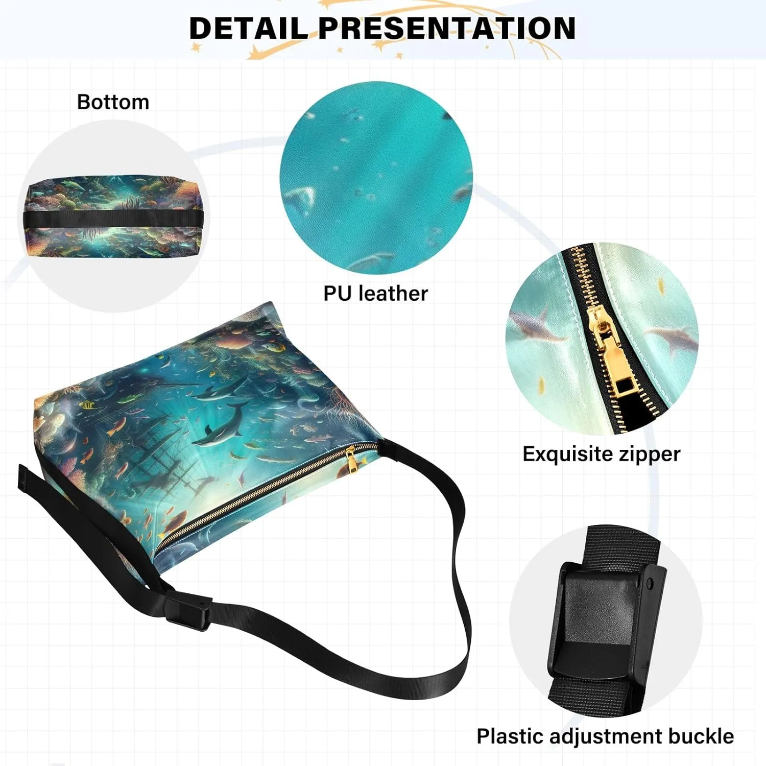 GAIGEO Fantasy Underwater World Shoulder Strap Bag, Shoulder Bag, Mens Leather Crossbody Bags