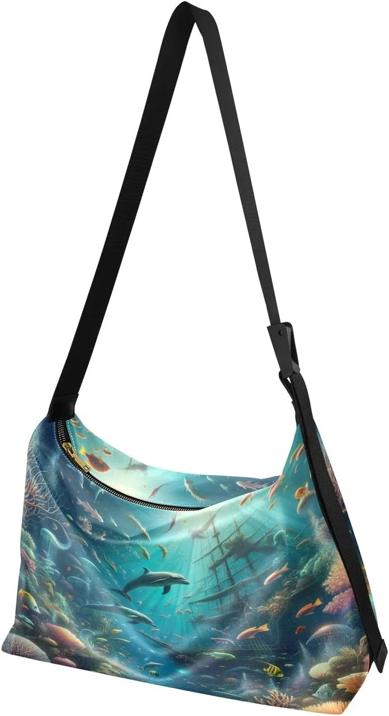GAIGEO Fantasy Underwater World Shoulder Strap Bag, Shoulder Bag, Mens Leather Crossbody Bags