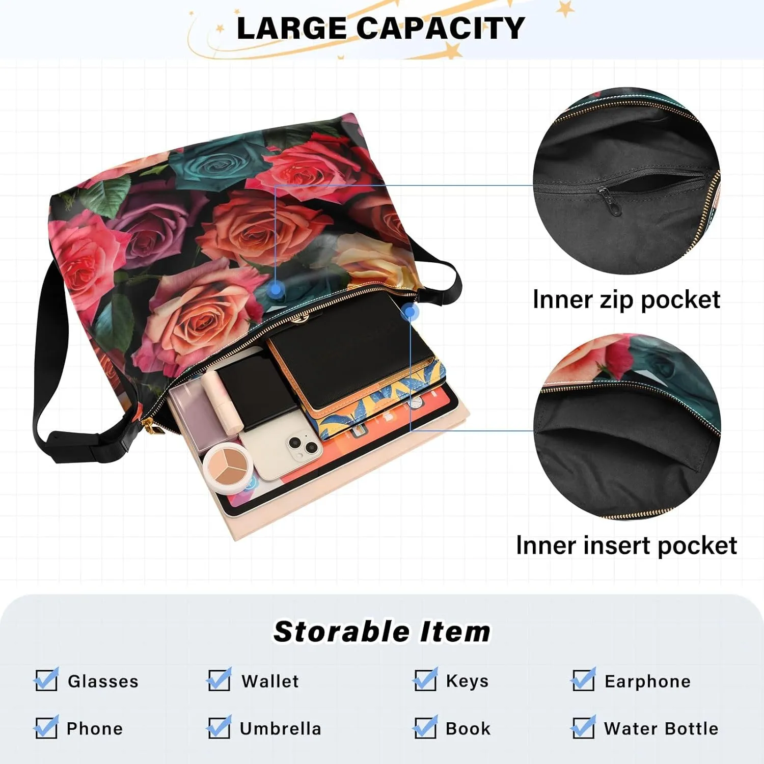 GAIGEO Fruits with Autumn Leaves Vegan Crossbody Bag, Ladies Leather Crossbody Bags, Bag with Zipper Pockets