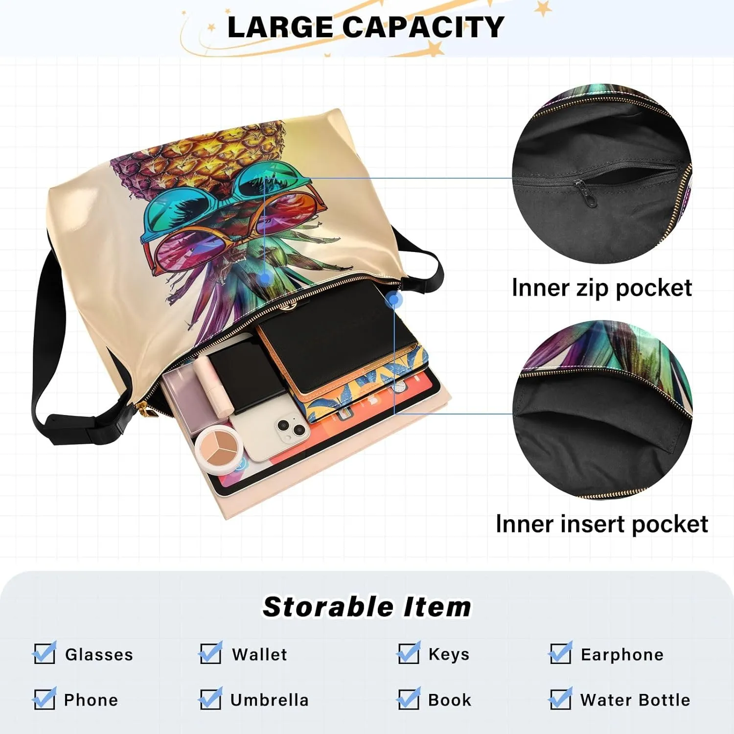 GAIGEO Monster Cartoon 3D Leather Crossbody Bag Large, Men Leather Shoulder Bag, Large Crossbody Bag