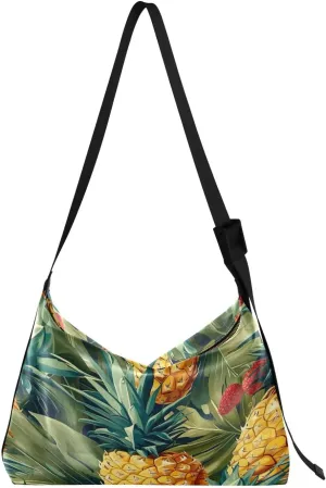 GAIGEO Pineapples and Strawberry Leaves Adjustable Crossbody Bag, Womens Shoulder Bag with Pockets, Leather Shoulder Bag