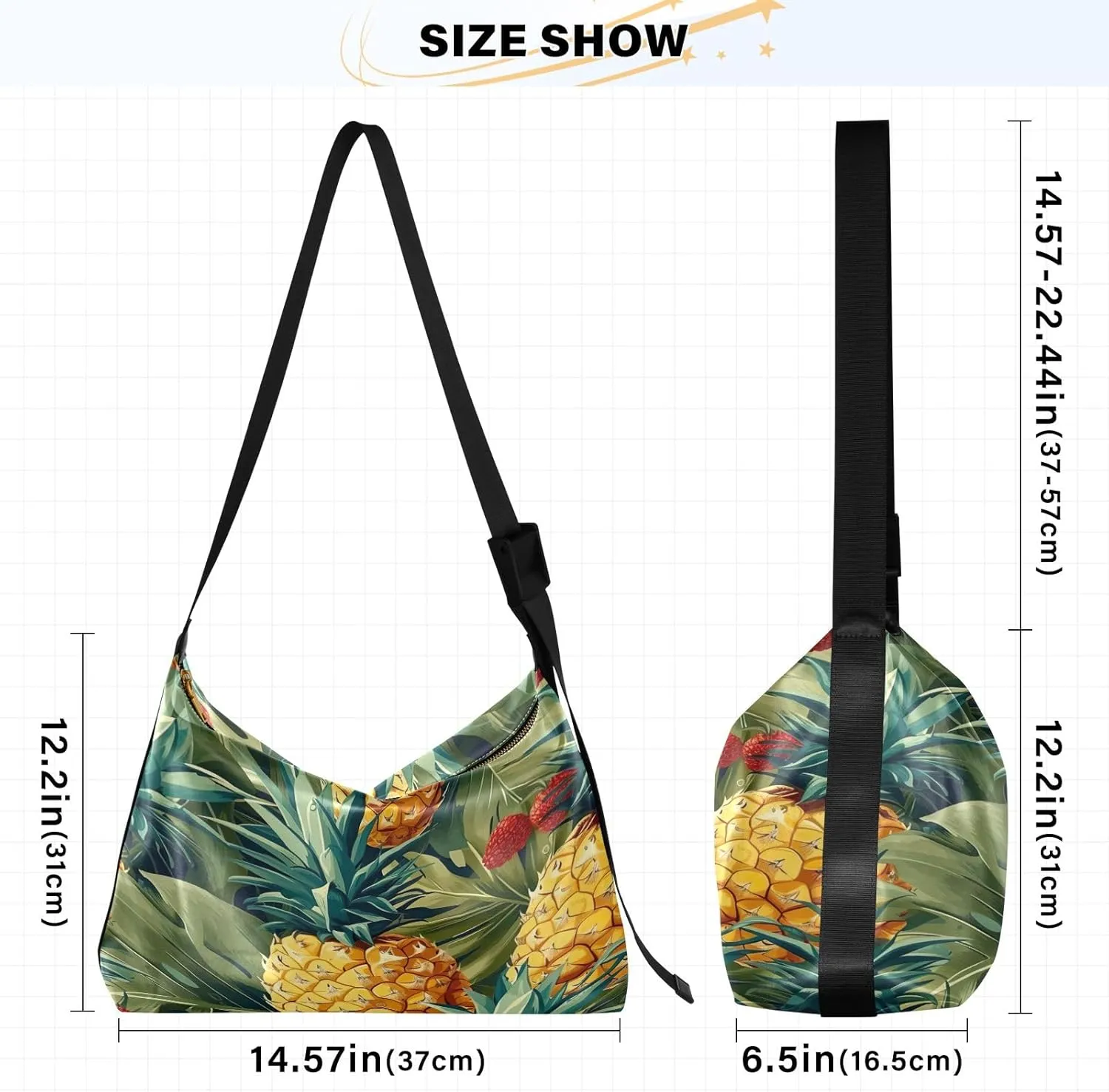 GAIGEO Pineapples and Strawberry Leaves Adjustable Crossbody Bag, Womens Shoulder Bag with Pockets, Leather Shoulder Bag