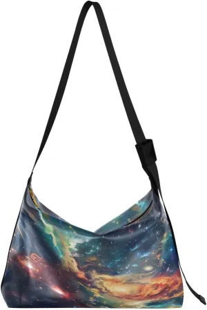 Galaxy Pattern Shoulder Bag for Women Waterproof PU Leather Hobo Bags Crossbody Purse with Zipper Closure