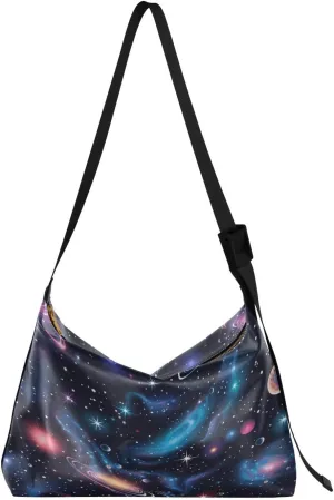Galaxy Pattern Shoulder Bag for Women Waterproof PU Leather Hobo Bags Crossbody Purse with Zipper Closure