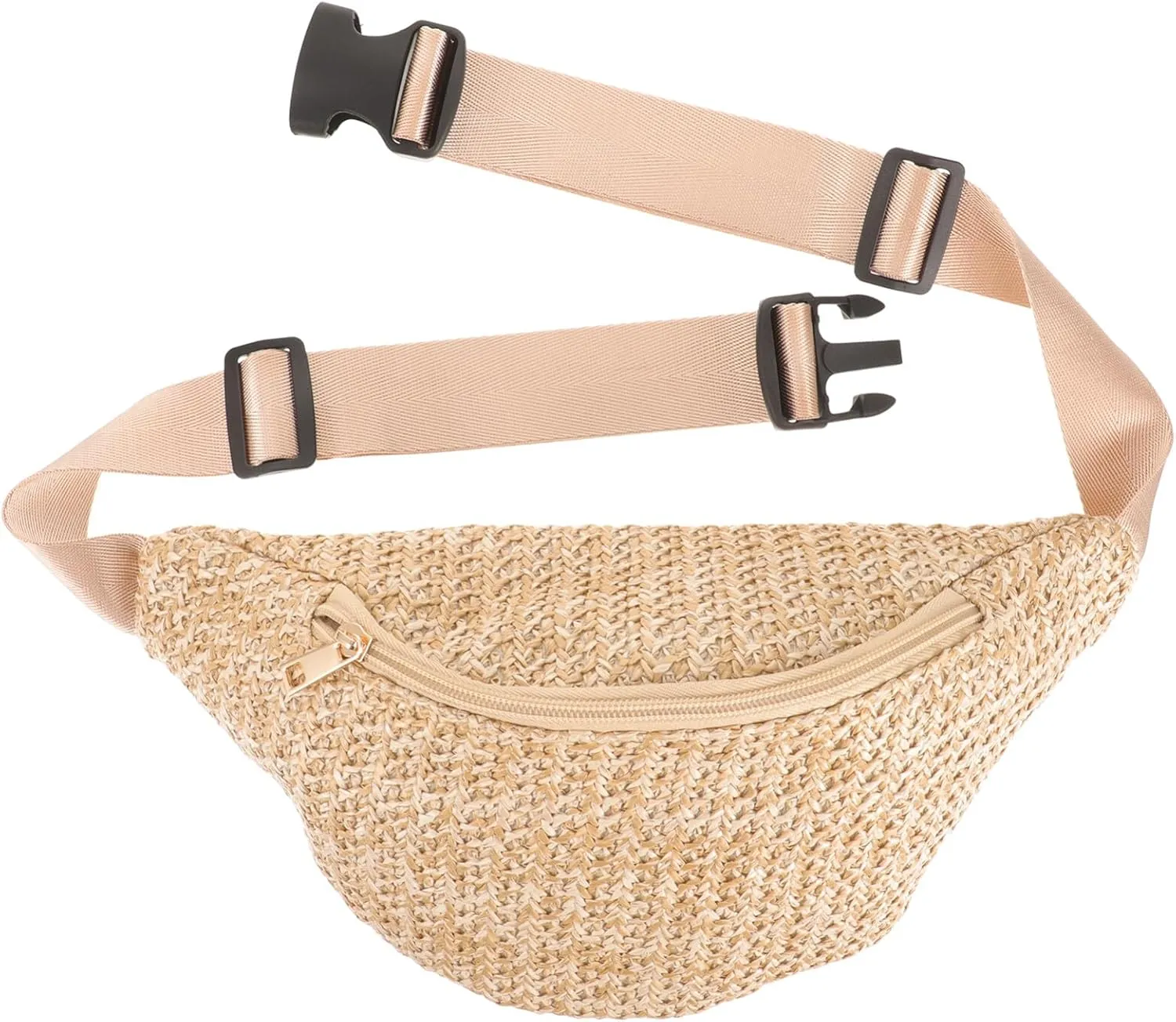 GALPADA Elegant Straw Woven Mini Belt Bag Summer Waist Pouch Chest Bag for Women Compact Crossbody Pouch for Travel