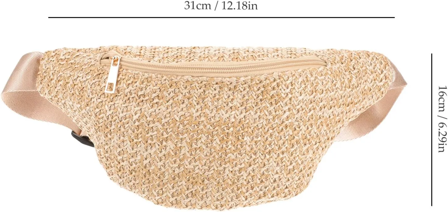 GALPADA Elegant Straw Woven Mini Belt Bag Summer Waist Pouch Chest Bag for Women Compact Crossbody Pouch for Travel