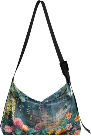 Garden with Blooming Flowers Shoulder Bag for Women Waterproof PU Leather Hobo Bags Crossbody Purse with Zipper Closure