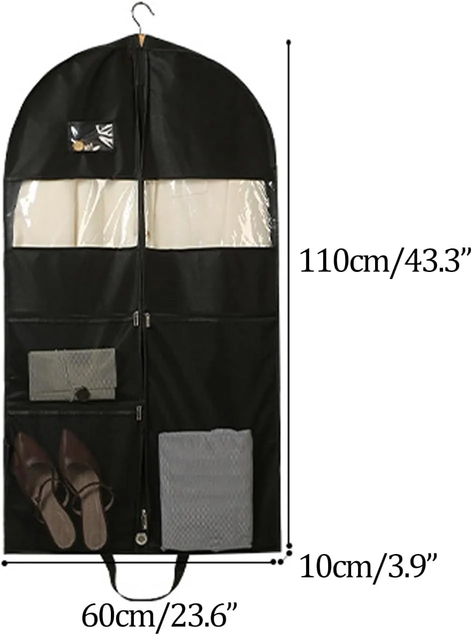 Garment Bags for Travel, 5 Pack Garment Cover with Mesh Bag, Foldable Suit Bag with Zipper, Perfect for Woman Man on The Go(60x10x110cm)