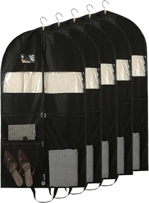 Garment Bags for Travel, 5 Pack Garment Cover with Mesh Bag, Foldable Suit Bag with Zipper, Perfect for Woman Man on The Go(60x10x110cm)